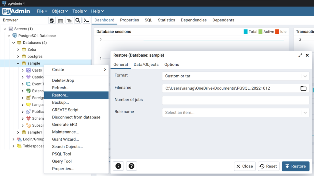 Restore Job PgAdmin