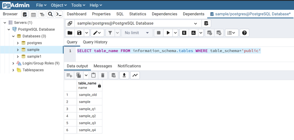 Screenshot of Query tools output